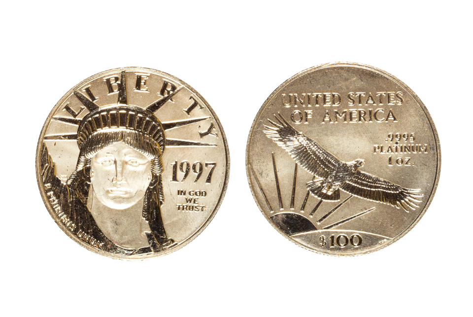Voorbeeld van een platina munt: liberty coin uit 1997