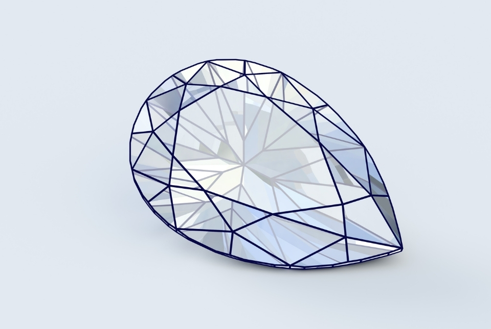 Een grafische afbeelding van een peer slijpsel diamant
