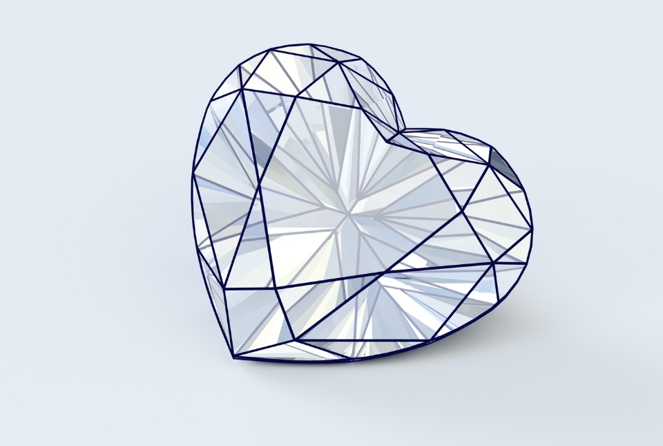 Grafische Darstellung eines Herzschliff-Diamanten.