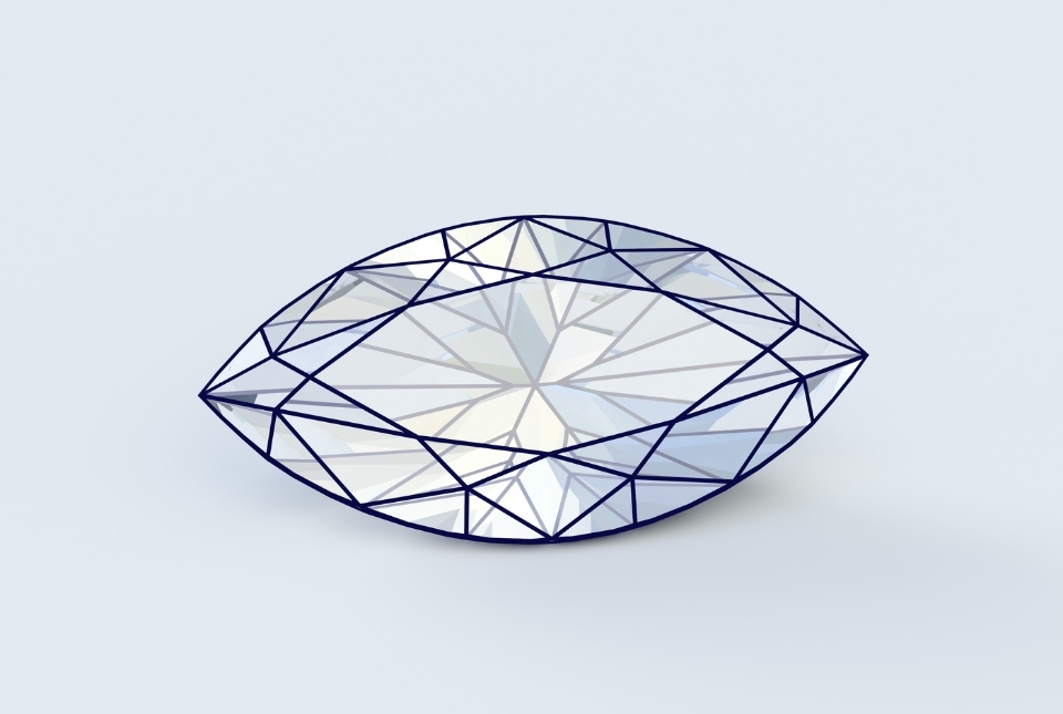 Grafische Darstellung eines Marquiseschliff-Diamanten.